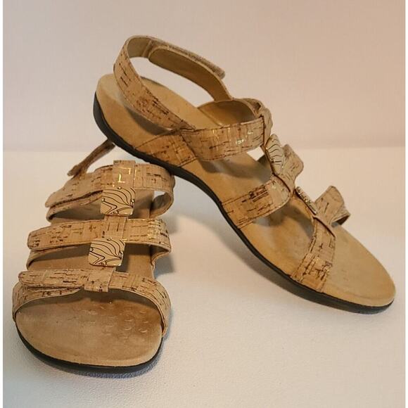 VIONIC 44AMBER STRAPPY SLINGBACK SANDALS SZ 9 CORK TAN BEIGE COMFORT ORTHAHEEL - Picture 1 of 9